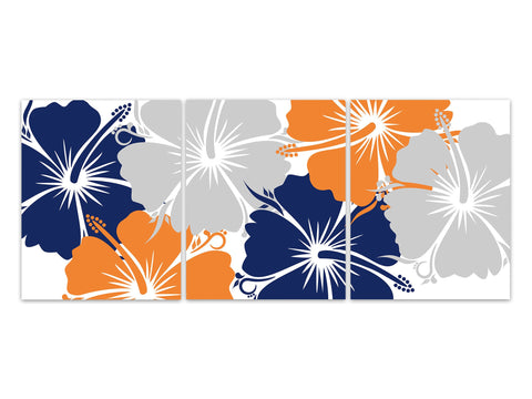 Orange and Blue Hibiscus Artwork, Home Decor CANVAS or PRINTS, Home Decor Wall Art, Bathroom Wall Decor, Navy Orange Bedroom Decor - HOME665