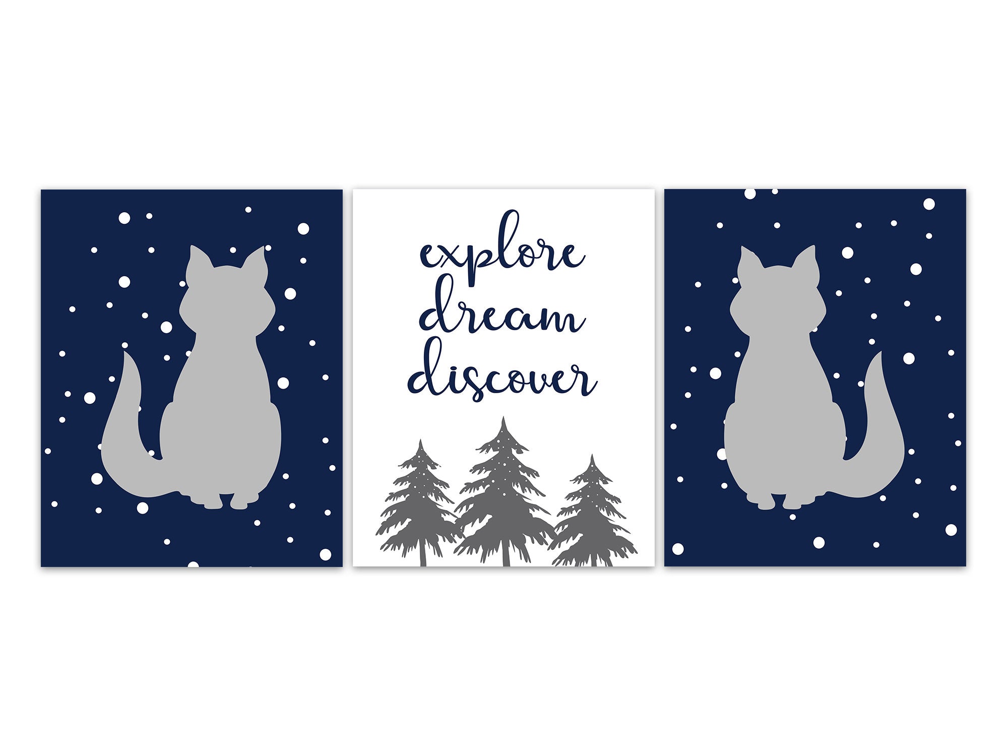 Explore Dream Discover, Woodland Nursery CANVAS or Wall Art Prints, Baby Boys Room Decor, Fox Artwork, Boys Nursery Decor - KIDS370