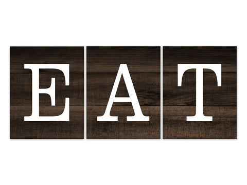 Brown Rustic Dining Room Wall Art Prints, Wood Effect EAT Sign, Farmhouse Kitchen Decor, Rustic Decor, Brown Dining Room Decor - HOME628
