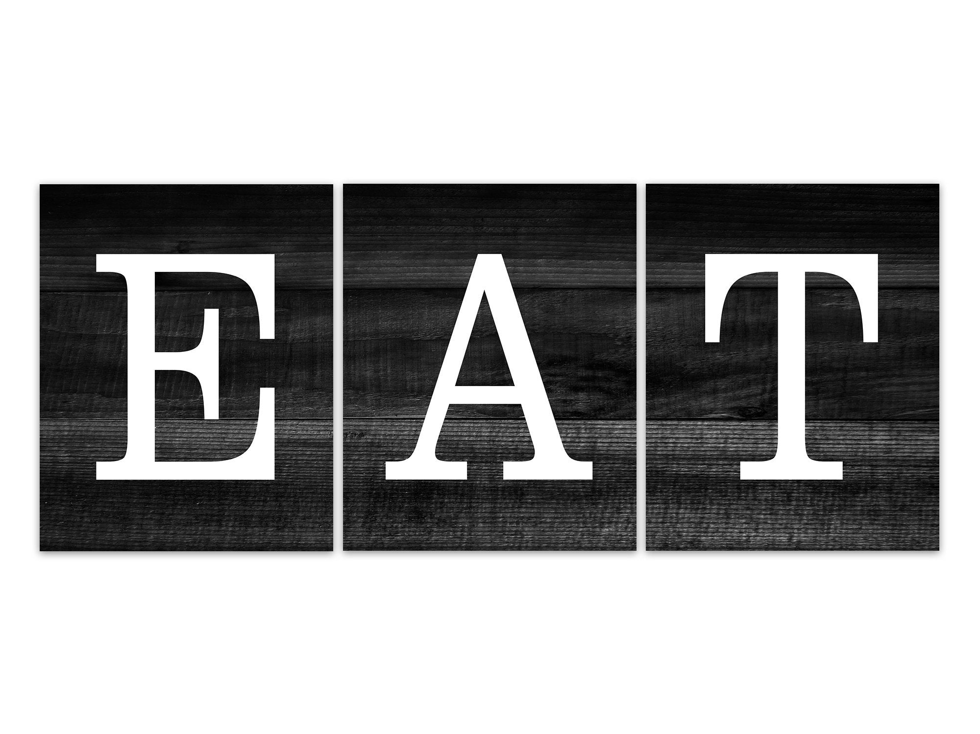 Rustic Dining Room Wall Art Prints, Wood Effect EAT Sign, Farmhouse Kitchen Decor, Rustic Decor, Black & White Dining Room Decor - HOME629