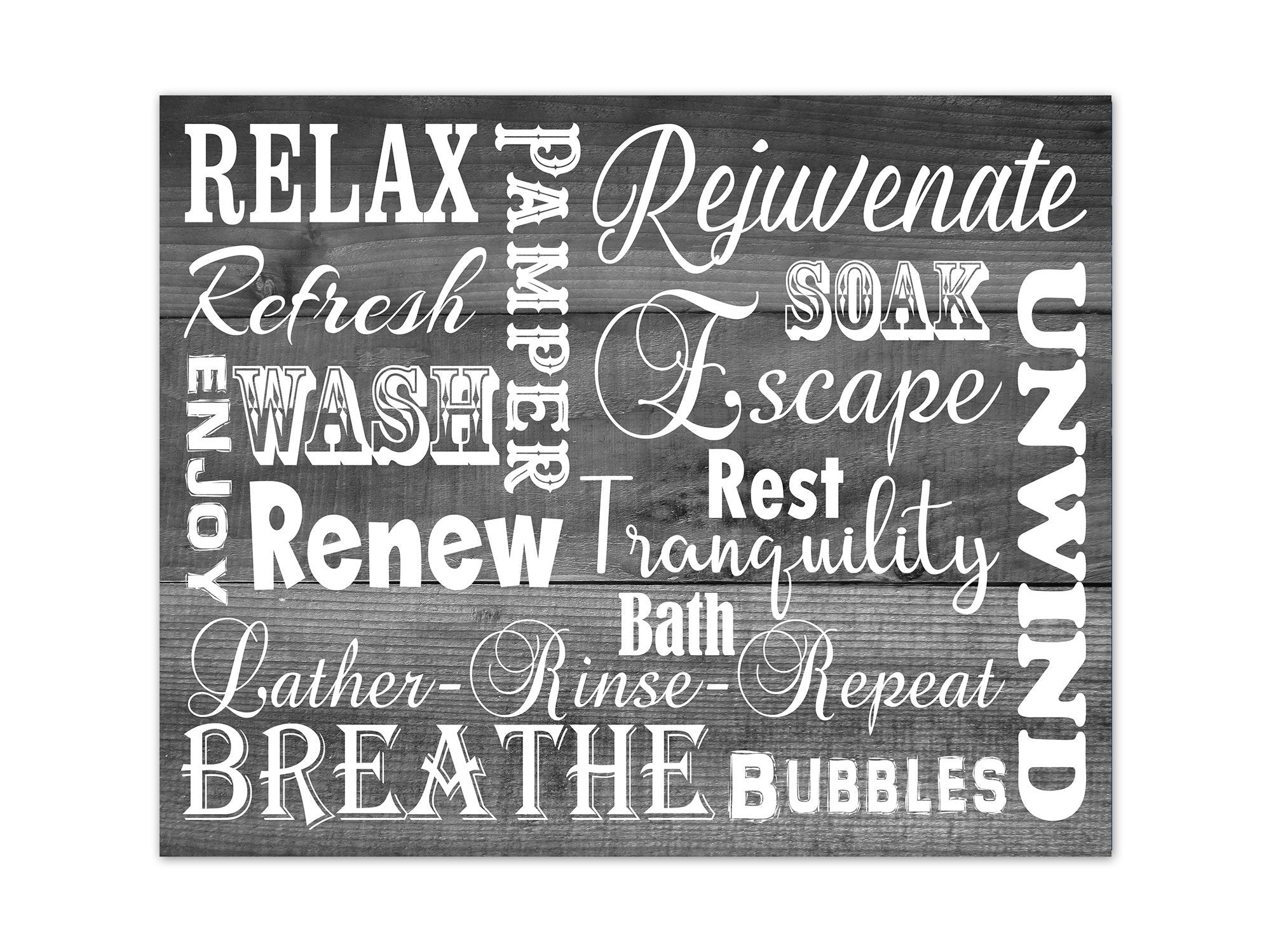 Gray Farmhouse Bathroom Word Cloud Wall Art - BATH359