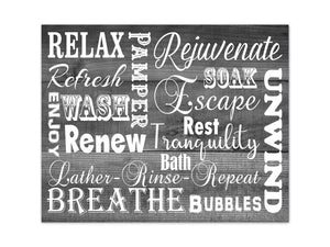 Gray Farmhouse Bathroom Word Cloud Wall Art - BATH359
