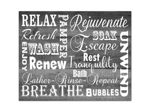 Gray Farmhouse Bathroom Word Cloud Wall Art - BATH359