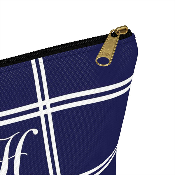 Monogram Makeup or Toiletry Bag - Blue & White Block Stripes -PH19