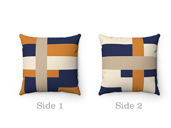 Blue Orange Beige Pillow Covers, Geometric Pillow Cover, Throw Pillow Cover, Accent Pillow, Modern Home Decor, Blue Beige Bedding - PIL171