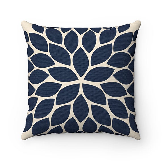Blue and Gray Pillow Covers, Flower Burst Pillow Cover, Floral Throw Pillow Cover, Accent Pillow, Modern Home Decor, Nursery Pillow - PIL173