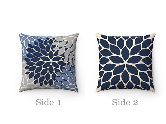 Blue and Gray Pillow Covers, Flower Burst Pillow Cover, Floral Throw Pillow Cover, Accent Pillow, Modern Home Decor, Nursery Pillow - PIL173