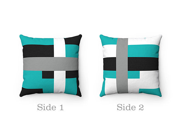 Teal Pillow Covers, Geometric Pillow Cover, Throw Pillow Cover, Accent Pillow, Modern Home Decor, Black Teal Bedroom, Teal Bedding - PIL178