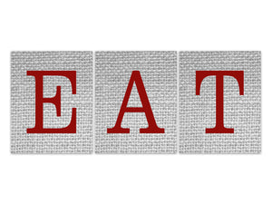 Eat Sign, Kitchen Wall Art Canvas or Prints, Red and Gray Dining Room Wall Art, Farmhouse Kitchen Decor, Burlap Effect Artwork - HOME624