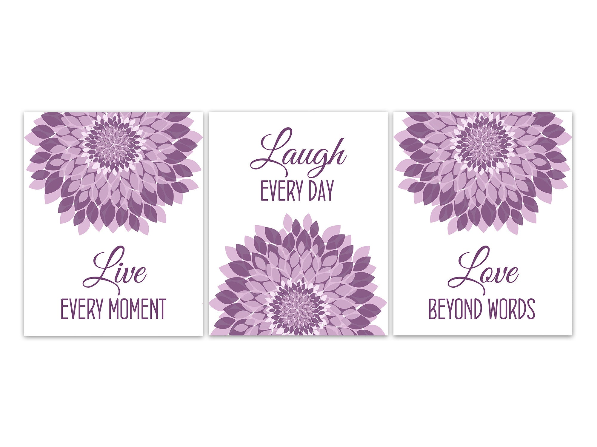 Live Every Moment, Laugh Every Day, Love Beyond Words, Purple Home Decor Wall Art, Minimalist Decor, Family Room Sign - HOME668