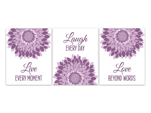 Live Every Moment, Laugh Every Day, Love Beyond Words, Purple Home Decor Wall Art, Minimalist Decor, Family Room Sign - HOME668