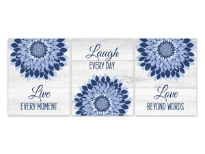 Live Every Moment, Laugh Every Day, Love Beyond Words, Blue Home Decor Wall Art, Farmhouse Decor, Wood Effect Family Room Sign - HOME667
