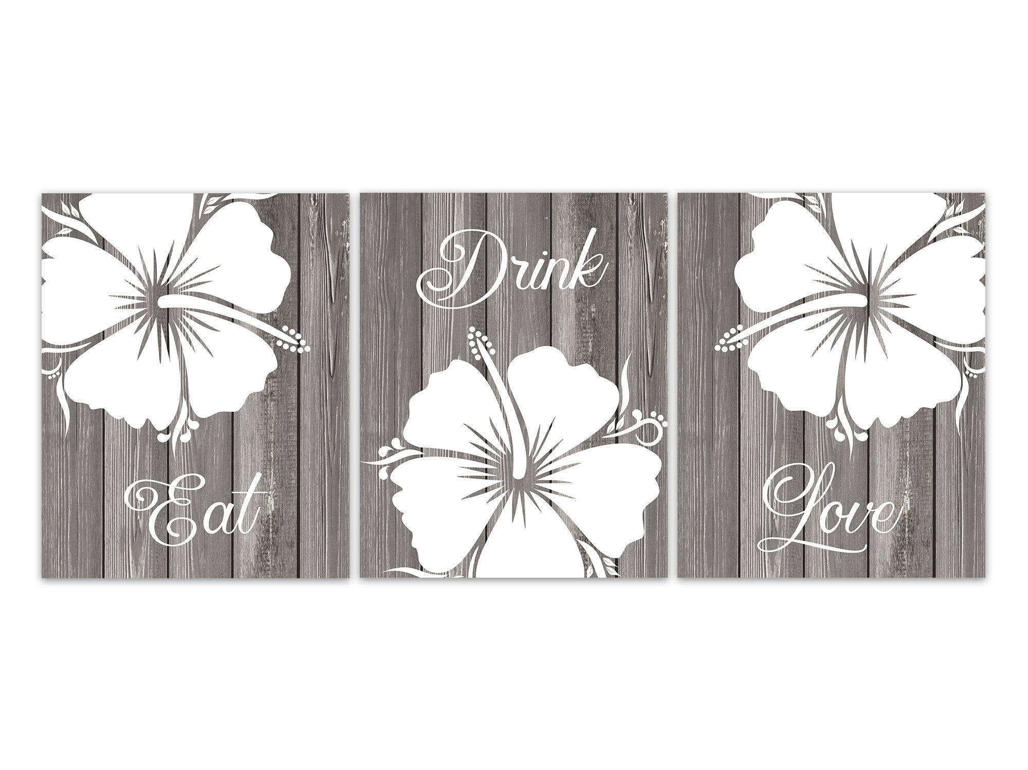 Eat Drink Love Rustic Home Decor CANVAS or Prints, Hibiscus Wall Art, Floral Dining Room Wall Decor, Farmhouse Kitchen Wall Art - HOME663