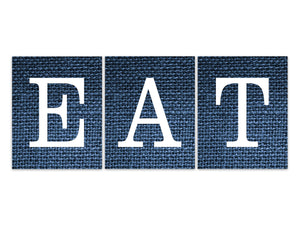 EAT Sign, Kitchen Wall Art Canvas or Prints, Blue and White Dining Room Wall Art, Farmhouse Kitchen Decor, Burlap Effect Artwork - HOME626