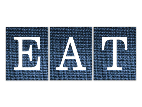 EAT Sign, Kitchen Wall Art Canvas or Prints, Blue and White Dining Room Wall Art, Farmhouse Kitchen Decor, Burlap Effect Artwork - HOME626