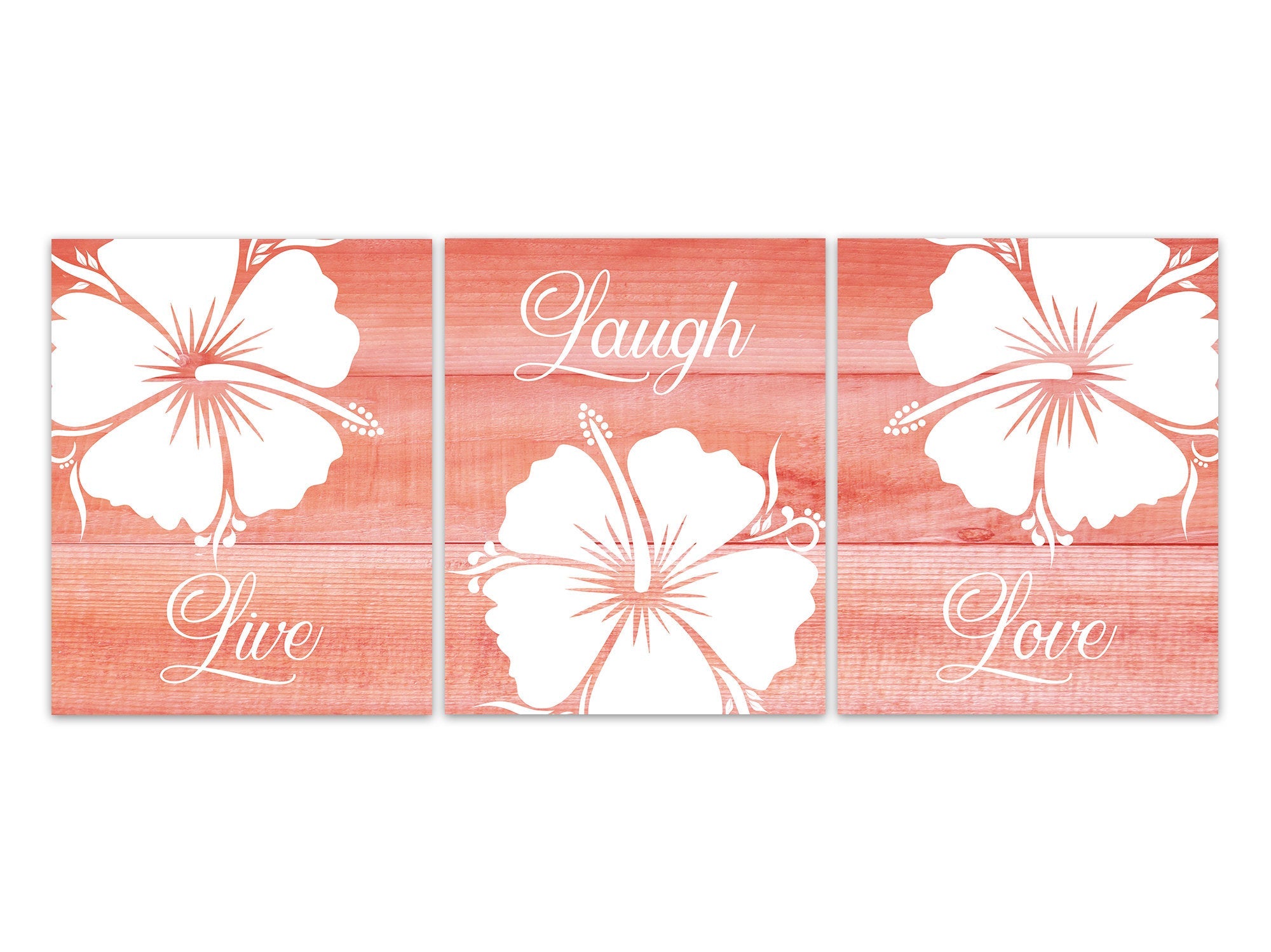 Farmhouse Decor, Live Laugh Love CANVAS or PRINTS, Coral Bedroom Wall Art, Coral Nursery Wall Art, Hibiscus Bedroom Decor - HOME657