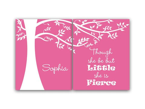 Nursery Wall Art, Though She Be But Little She Is Fierce CANVAS, Personalized Kids Wall Art, Kids Name Art, Hot Pink Nursery Decor - KIDS35