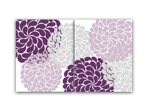 Purple & Gray Flower Burst 2pc Set Home Décor Wall Art - HOME36