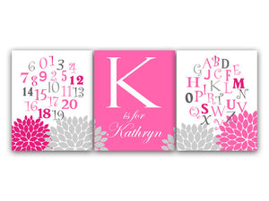 Nursery CANVAS Wall Art, Nursery Alphabet, Pink and Gray Nursery Decor, Alphabet Poster, Personalized Kids Wall Art, Kids Name Art - KIDS47
