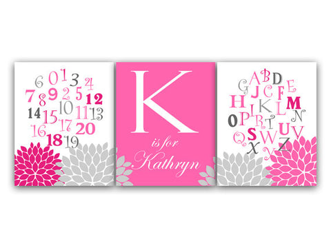 Nursery CANVAS Wall Art, Nursery Alphabet, Pink and Gray Nursery Decor, Alphabet Poster, Personalized Kids Wall Art, Kids Name Art - KIDS47