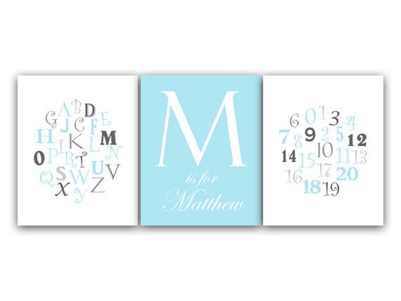 Alphabet Poster, Nursery Alphabet, ABC Art Print, Blue and Gray Nursery Decor CANVAS, Boys Room Decor, Blue Nursery Art - KIDS49