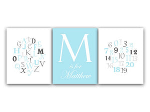 Alphabet Poster, Nursery Alphabet, ABC Art Print, Blue and Gray Nursery Decor CANVAS, Boys Room Decor, Blue Nursery Art - KIDS49
