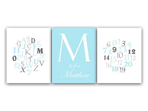 Alphabet Poster, Nursery Alphabet, ABC Art Print, Blue and Gray Nursery Decor CANVAS, Boys Room Decor, Blue Nursery Art - KIDS49
