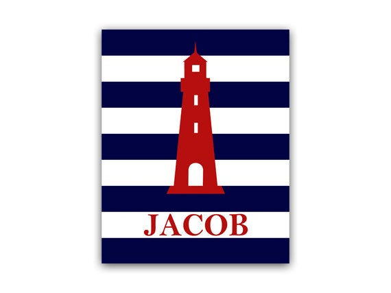 Kids Name Art, Nautical Nursery CANVAS or PRINT, Personalized Name Art Print, Kids Nautical Decor, Blue Nursery Wall Art - KIDS52