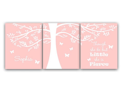 Nursery CANVAS Wall Art, Though She Be But Little She Is Fierce, Personalized Kids Wall Art, Kids Name Art, Pink Nursery Decor - KIDS58