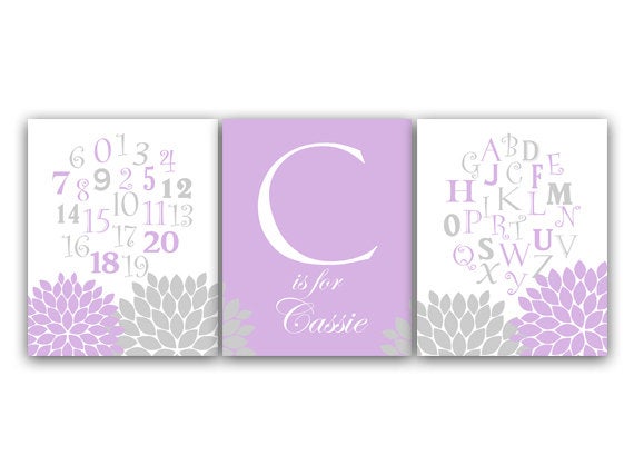 Nursery CANVAS Wall Art, Nursery Alphabet, Lavender and Gray Nursery Decor, Alphabet Art Print, Kids Name Art - KIDS75