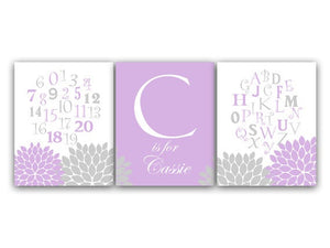 Nursery CANVAS Wall Art, Nursery Alphabet, Lavender and Gray Nursery Decor, Alphabet Art Print, Kids Name Art - KIDS75