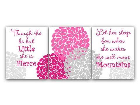 Nursery Art Print, Nursery CANVAS PRINTS, Let Her Sleep For When She Wakes She Will Move Mountains, Pink and Gray Nursery Wall Art - KIDS77