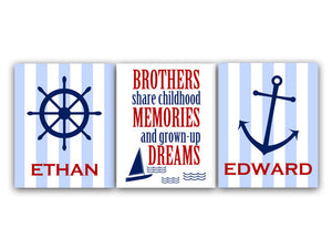 Personalized Nautical Brothers Nursery 3pc Art "Brothers Share Childhood Memories" - KIDS79