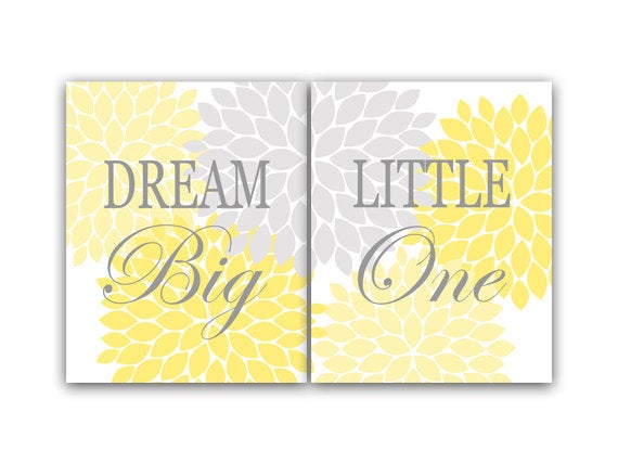 Dream Big Little One, Nursery Wall Art, Dream Big CANVAS Kids Wall Art, Yellow and Gray Nursery, Flower Burst Art Girls Room Decor - KIDS82