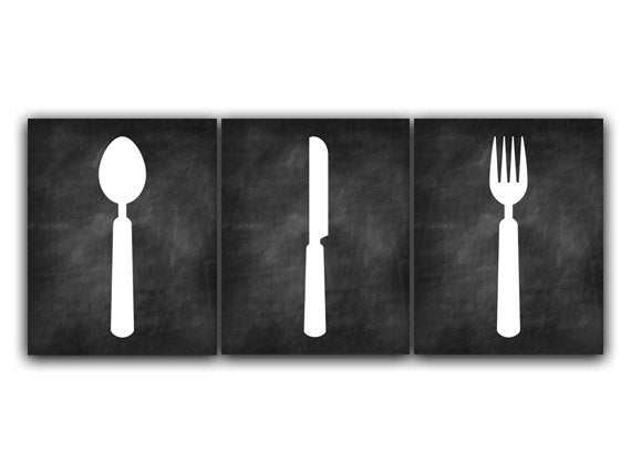 Home Decor Wall Art, Chalkboard Kitchen CANVAS, Fork and Spoon Wall Decor, Kitchen Wall Decor, Chalkboard Art Print, Kitchen Decor - HOME50