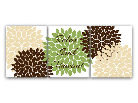 Home Decor Wall Art, Green and Brown Bathroom CANVAS Wall Art, Relax Soak Unwind, Green Bathroom Decor, Modern Bathroom Art - BATH42
