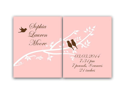 Nursery Wall Art, Birth Stats CANVAS Wall Art, Personalized Kids Wall Art, Kids Name Art, Love Bird Nursery, Tree Wall Art - KIDS94