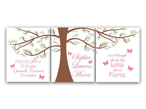 Nursery Wall Decor, Birth Stats CANVAS Wall Art, Though She Be But Little She Is Fierce, Personalized Kids Wall Art, Kids Name Art - KIDS97
