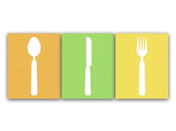 Kitchen CANVAS Art, Utensil Art Print, Bright Color Kitchen Art, Fork and Spoon Wall Decor, Kitchen Wall Decor, Kitchen Decor - HOME60