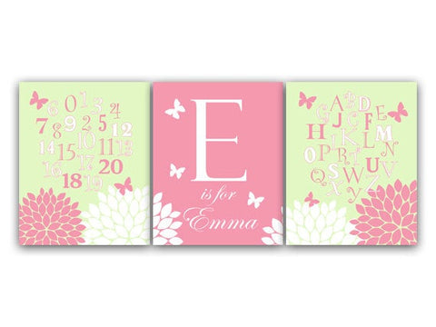 Nursery CANVAS Wall Art, Nursery Alphabet, Pink and Green Nursery Decor, Alphabet Poster, Personalized Kids Wall Art, Kids Name Art - KIDS99