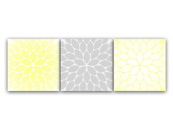 Home Décor - Yellow, White & Gray Flower Burst 3pc Square Wall Art - HOME71