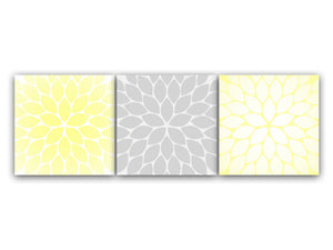 Home Décor - Yellow, White & Gray Flower Burst 3pc Square Wall Art - HOME71
