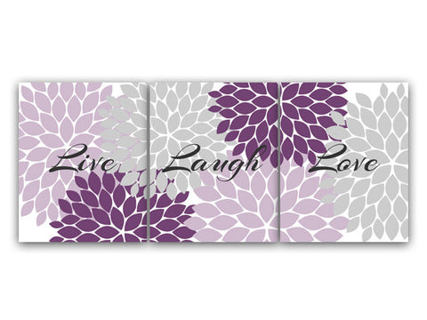 Home Decor Wall Art, Home Decor CANVAS and PRINTS, Live Laugh Love Purple Flower Burst Art Bathroom Decor Purple Grey Bedroom Decor - HOME70