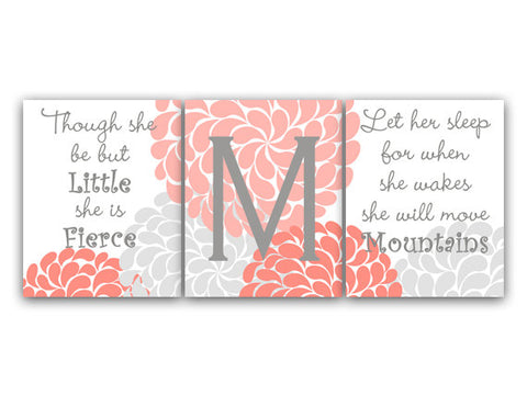 Custom Nursery CANVAS Art Prints, Let Her Sleep For When She Wakes She Will Move Mountains, Coral and Grey Nursery Wall Art - KIDS113