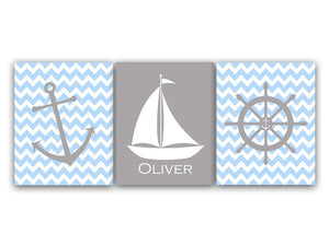 Baby Boy Nursery CANVAS Art, Nautical Nursery Decor, Blue Grey Nursery, Kids Name Art, Boys Room Decor, Custom Nursery Print - KIDS117