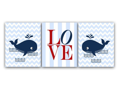 Nursery Wall Art, Whale Nursery CANVAS and Prints, Whale Decor, Baby Boy Nursery Art Print, Boys Room Wall Art, LOVE Nursery Print - KIDS128