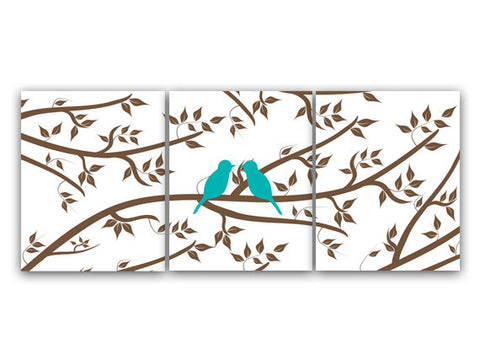 Bedroom CANVAS Wall Art, Modern Love Bird Art, Brown and Teal Home Decor, Bathroom Art PRINTS or CANVAS, Nursery Wall Decor - HOME77