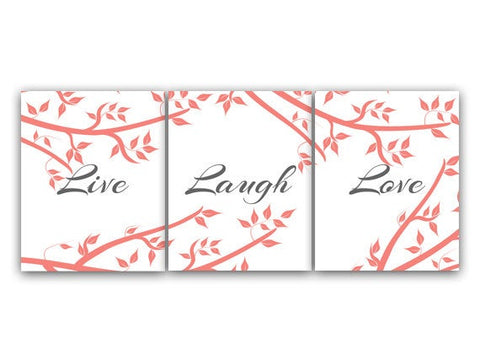 Home Decor Wall Art CANVAS, Live Laugh Love, Coral Wall Art,  Bathroom Wall Decor, Coral and Grey Bedroom Wall Art - HOME79