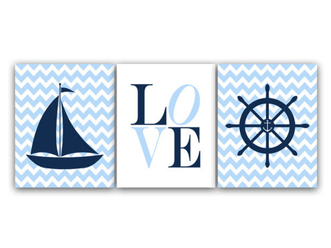 Nursery Wall Art, Nautical Nursery Decor, Nursery CANVAS, Baby Boy Nursery Art Print, Boys Room Wall Art, LOVE Print, Playroom Art - KIDS129