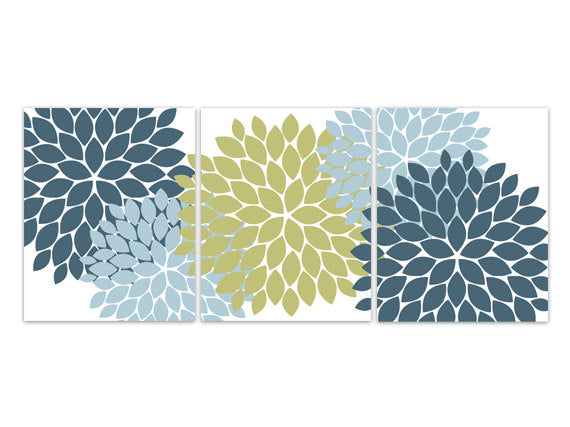 Home Decor CANVAS Wall Art, Teal Green Blue Flower Burst Art, Bathroom Wall Decor, Green and Teal Bedroom Decor, Nursery Wall Art - HOME85